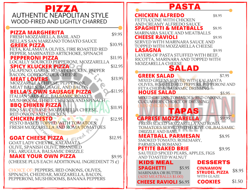 Bella's Wood-Fired Pizza & Tapas Catering Menu